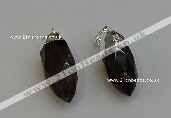 NGP6224 12*28mm - 15*30mm faceted bullet smoky quartz pendants