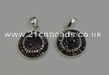 NGP6274 22mm flat round plated druzy agate pendants wholesale