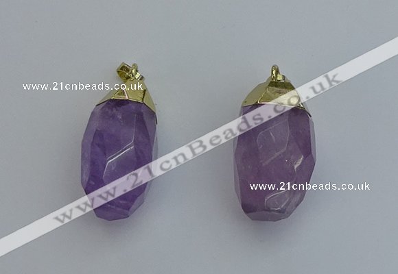 NGP6298 18*30mm - 22*35mm faceted nuggets amethyst pendants