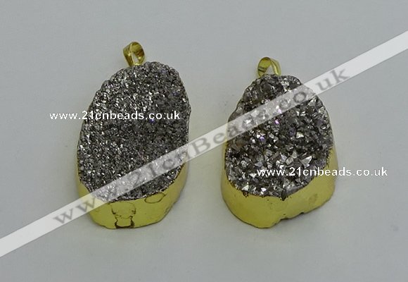 NGP6373 25*35mm - 26*40mm freeform plated druzy agate pendants