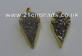 NGP6375 23*42mm - 25*45mm arrowhead plated druzy agate pendants