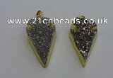 NGP6375 23*42mm - 25*45mm arrowhead plated druzy agate pendants