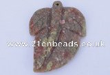 NGP639 5pcs 5*38*52mm leaf Chinese unakite gemstone pendants