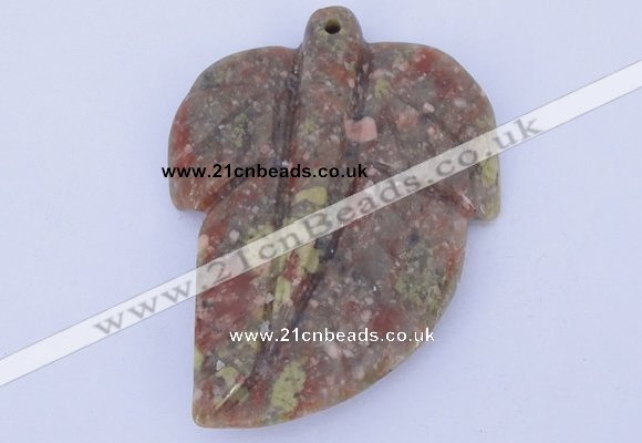 NGP639 5pcs 5*38*52mm leaf Chinese unakite gemstone pendants