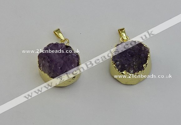 NGP6404 20mm - 22mm coin druzy amethyst pendants wholesale