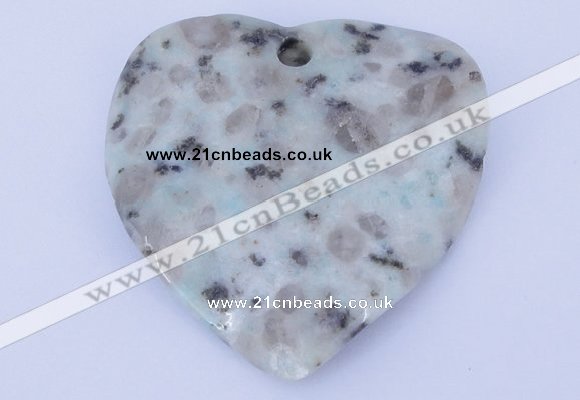 NGP642 5pcs 50*50mm heart kiwi stone pendants jewelry wholesale