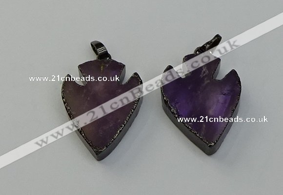 NGP6455 22*28mm - 25*35mm arrowhead amethyst gemstone pendants