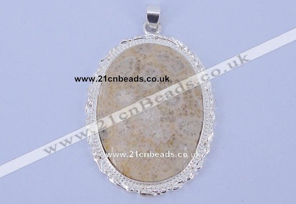 NGP647 5pcs 37*50mm oval chrysanthemum stone with brass pendants