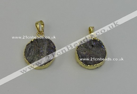 NGP6495 18mm - 20mm coin plated druzy agate pendants wholesale