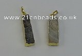 NGP6497 9*35mm - 10*30mm rectangle plated druzy agate pendants