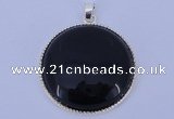 NGP651 5pcs 6*33mm flat round black obsidian with brass gemstone pendants