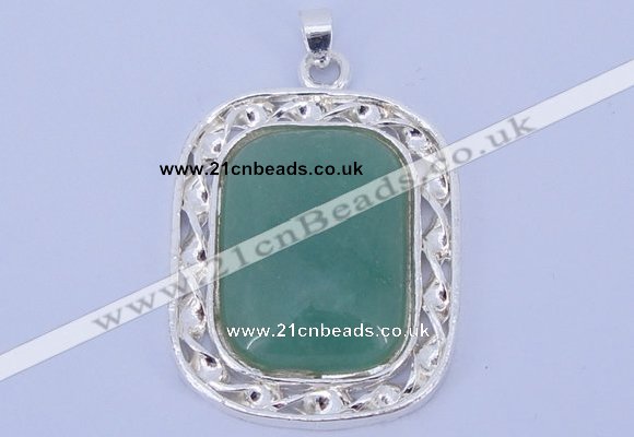 NGP652 5pcs 38*40mm rectangle brass with green aventurine pendants