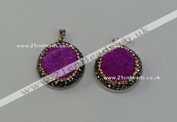 NGP6541 20mm - 22mm coin druzy agate gemstone pendants wholesale