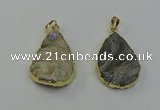 NGP6550 25*35mm - 25*40mm teardrop plated druzy agate pendants