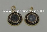 NGP6584 22mm - 22mm coin plated druzy agate gemstone pendants