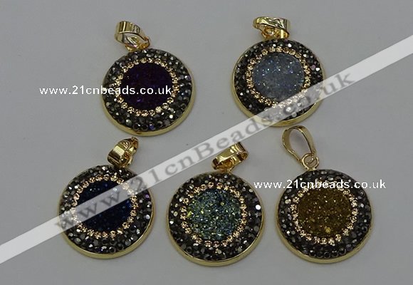 NGP6590 22mm - 22mm coin plated druzy agate gemstone pendants