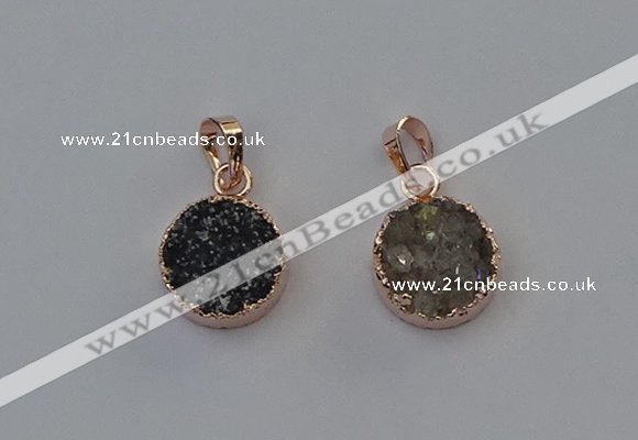 NGP6600 15mm - 16mm coin druzy agate gemstone pendants