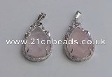 NGP6607 22*30mm faceted teardrop rose quartz gemstone pendants