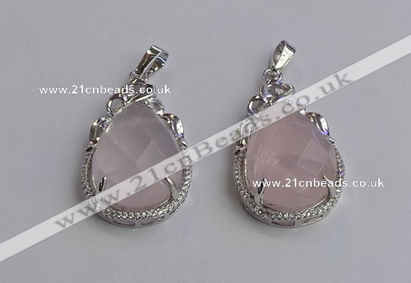 NGP6607 22*30mm faceted teardrop rose quartz gemstone pendants