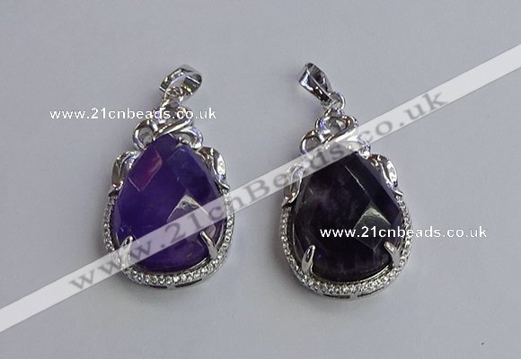 NGP6609 22*30mm faceted teardrop amethyst gemstone pendants