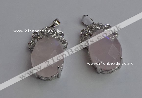 NGP6629 18*25mm faceted oval rose quartz gemstone pendants