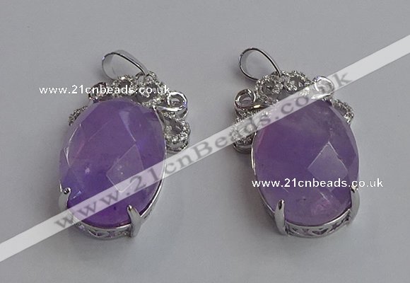 NGP6630 18*25mm faceted oval light amethyst gemstone pendants