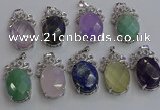 NGP6645 18*25mm faceted oval mixed gemstone pendants wholesale