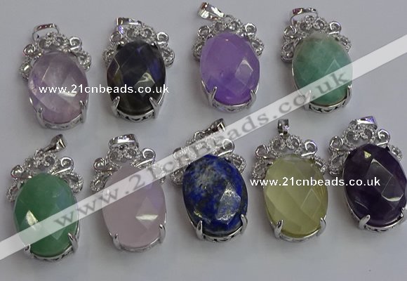 NGP6645 18*25mm faceted oval mixed gemstone pendants wholesale