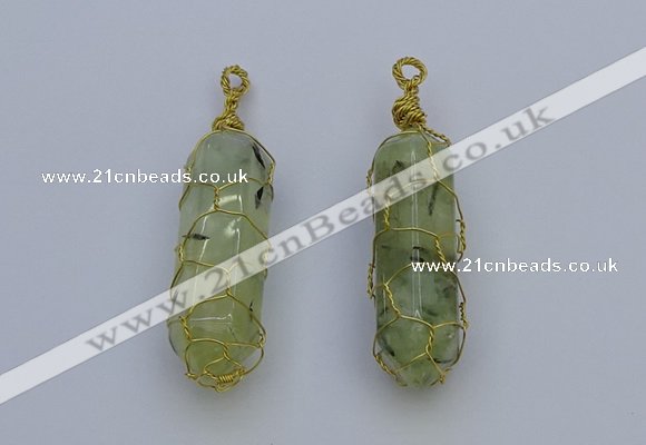 NGP6741 13*40mm sticks green rutilated quartz gemstone pendants