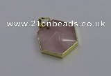 NGP6801 24*25mm hexagon rose quartz gemstone pendants wholesale