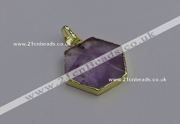 NGP6805 24*25mm hexagon light amethyst gemstone pendants wholesale