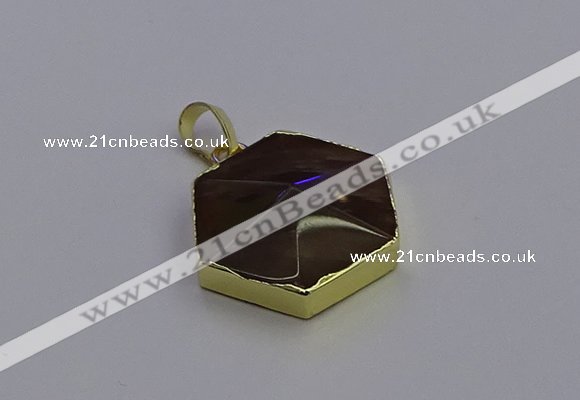 NGP6808 24*25mm hexagon smoky quartz pendants wholesale