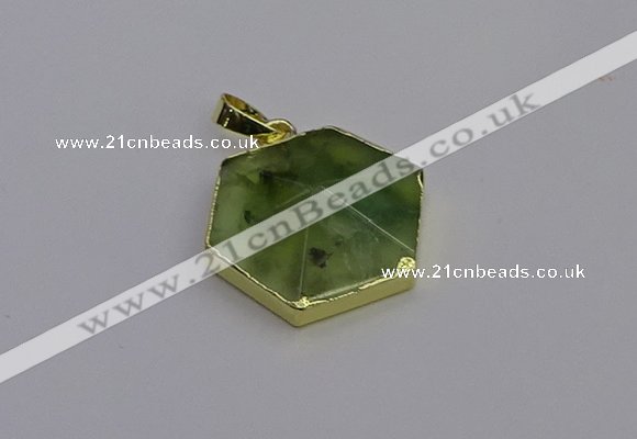 NGP6810 24*25mm hexagon green qutilated quartz pendants wholesale