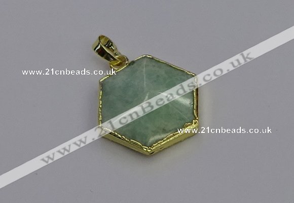 NGP6812 24*25mm hexagon amazonite gemstone pendants wholesale