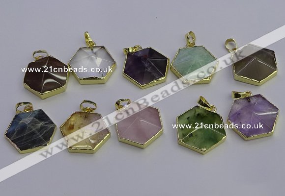 NGP6819 24*25mm hexagon mixed gemstone pendants wholesale