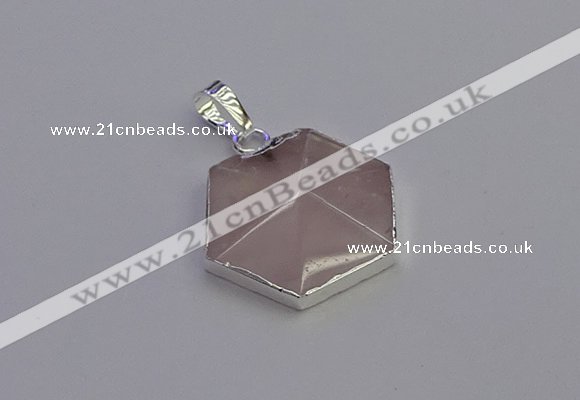 NGP6821 24*25mm hexagon rose quartz gemstone pendants wholesale