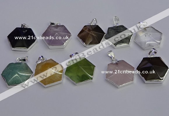 NGP6839 24*25mm hexagon mixed gemstone pendants wholesale