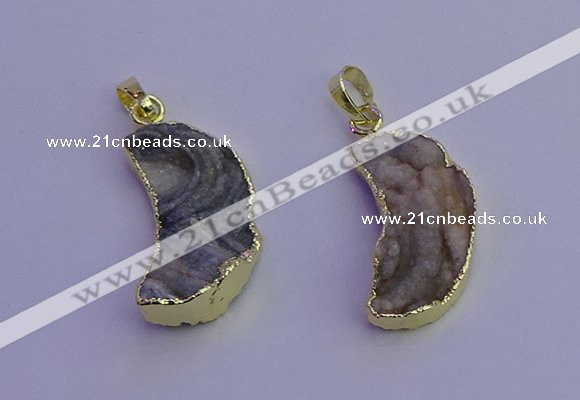 NGP6850 20*30mm - 22*35mm moon-shaped druzy agate pendants