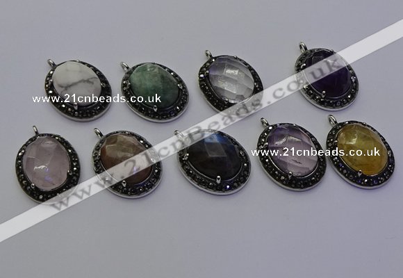 NGP6878 20*25mm oval mixed gemstone pendants wholesle