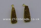 NGP6931 10*30mm - 12*35mm trapezoid plated druzy quartz pendants