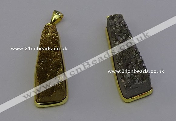 NGP6932 10*30mm - 12*35mm trapezoid plated druzy quartz pendants