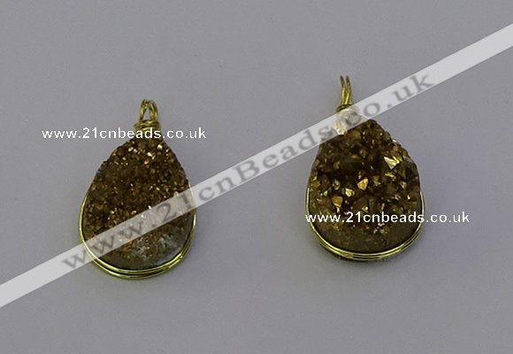 NGP6935 13*18mm - 15*20mm flat teardrop plated druzy quartz pendants