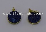 NGP6939 15mm - 16mm flat round plated druzy quartz pendants