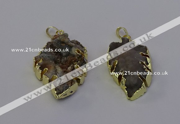 NGP6945 22*35mm - 30*45mm leaf druzy agate pendants wholesale