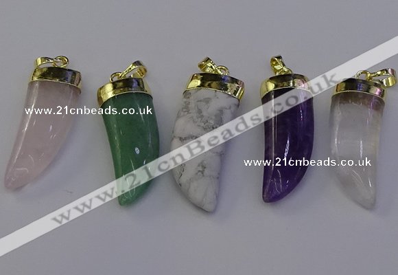 NGP7008 12*40mm - 15*45mm horn mixed gemstone pendants