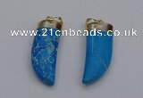 NGP7026 12*35mm - 14*40mm horn white howlite turquoise pendants