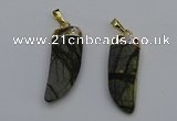 NGP7040 12*35mm - 14*40mm horn black water jasper pendants