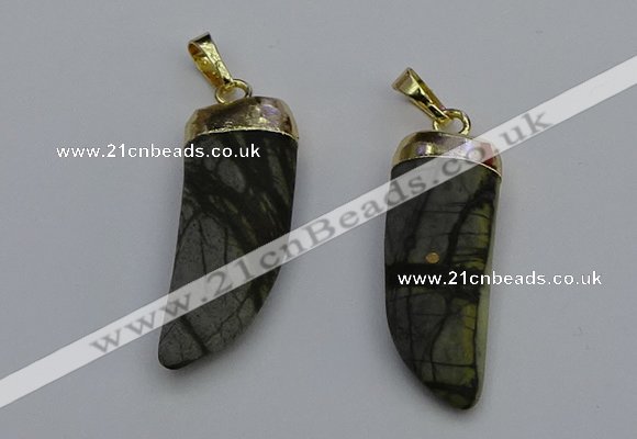 NGP7040 12*35mm - 14*40mm horn black water jasper pendants