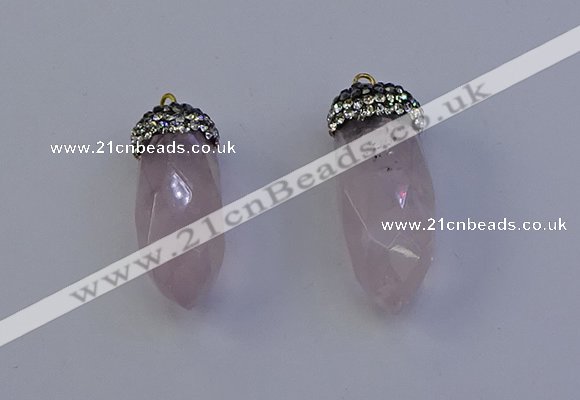 NGP7056 12*30mm - 15*35mm faceted bullet rose quartz pendants