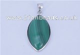 NGP711 15*28mm marquise natural malachite with sterling silver pendant